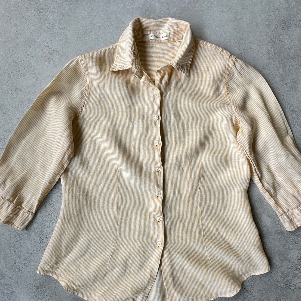 Coldwater Creek yellow Cream Striped Button-Front Shirt